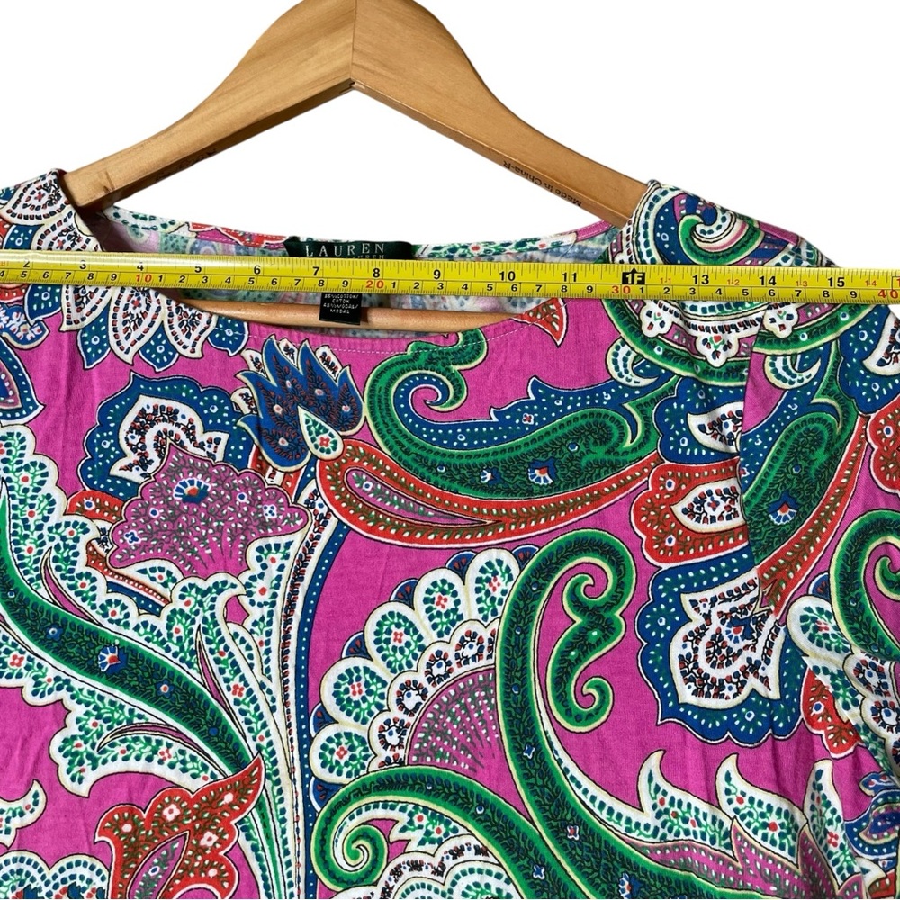 Lauren Ralph Laure Top Women Soft Paisley Floral 3/4 Sleeve Size XL Button - Picture 8 of 10